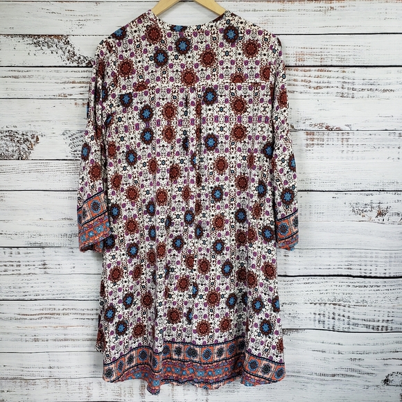 Umgee mandala print keyhole bell sleeve mini dress - Picture 3 of 9